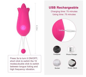 Máy rung lưỡi liếm âm đạo kết hợp bộ phận rung hình bông hoa Omysky