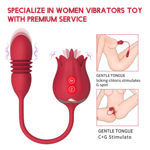 Trứng rung hồng đa năng sex massages với 2 đầu rung, lưỡi rung âm đạo cao cấp kết hợp nhiều chức năng độc đáo. Đồ chơi người lớn đa chức năng này phù hợp với chức năng massage toàn thân và các chức năng lắc, lưỡi, thụt. Hai hoạt động mà phụ nữ yêu thích và say mê.
